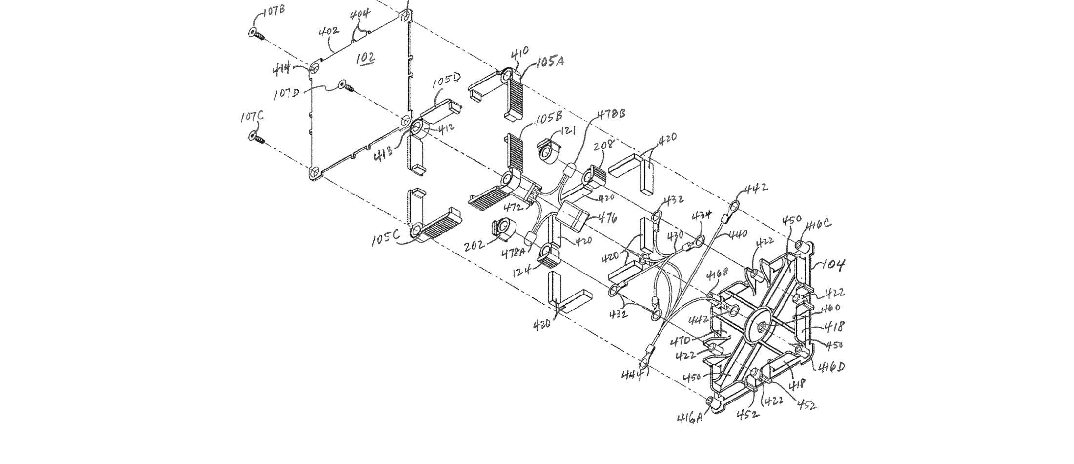Electrotiles patent — exploded CAD view of powered magnetic blocks